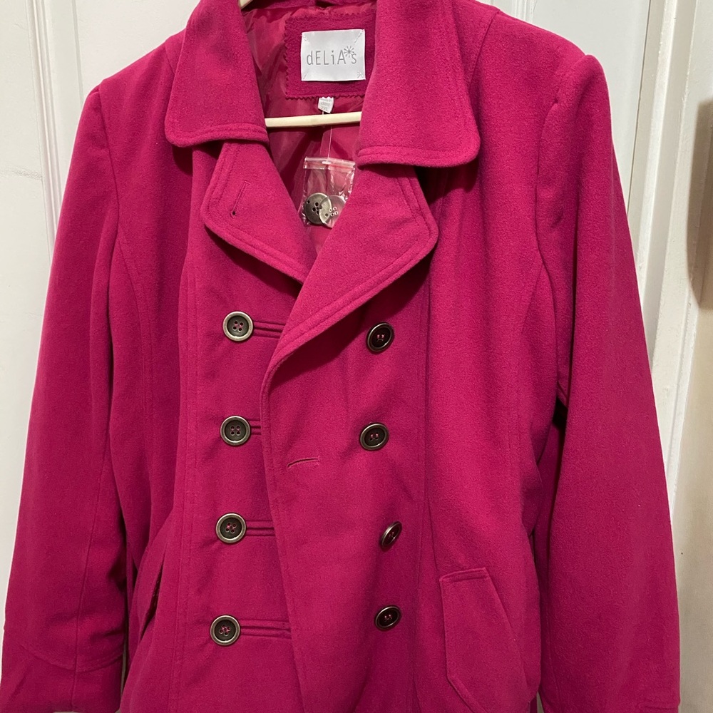 delia’s wool raspberry fuchsia peacoat NWT